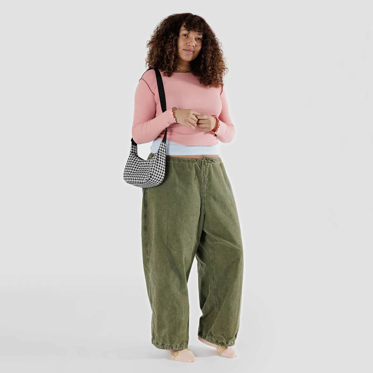 SMALL NYLON CRESCENT- BLACK AND WHITE GINHAM