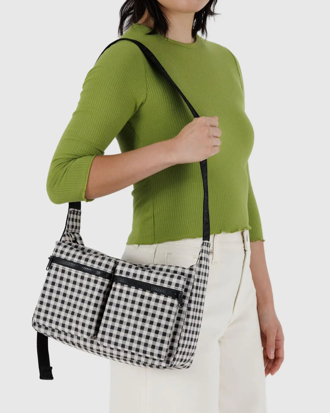 MEDIUM CARGO CROSSBODY- BLACK AND WHITE GINGHAM