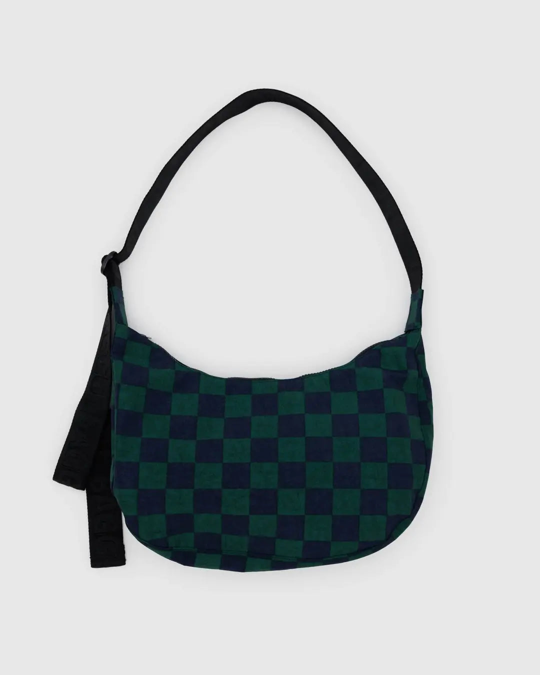 MEDIUM NYLON CRESCENT BAG- NAVY GREEN CHECK